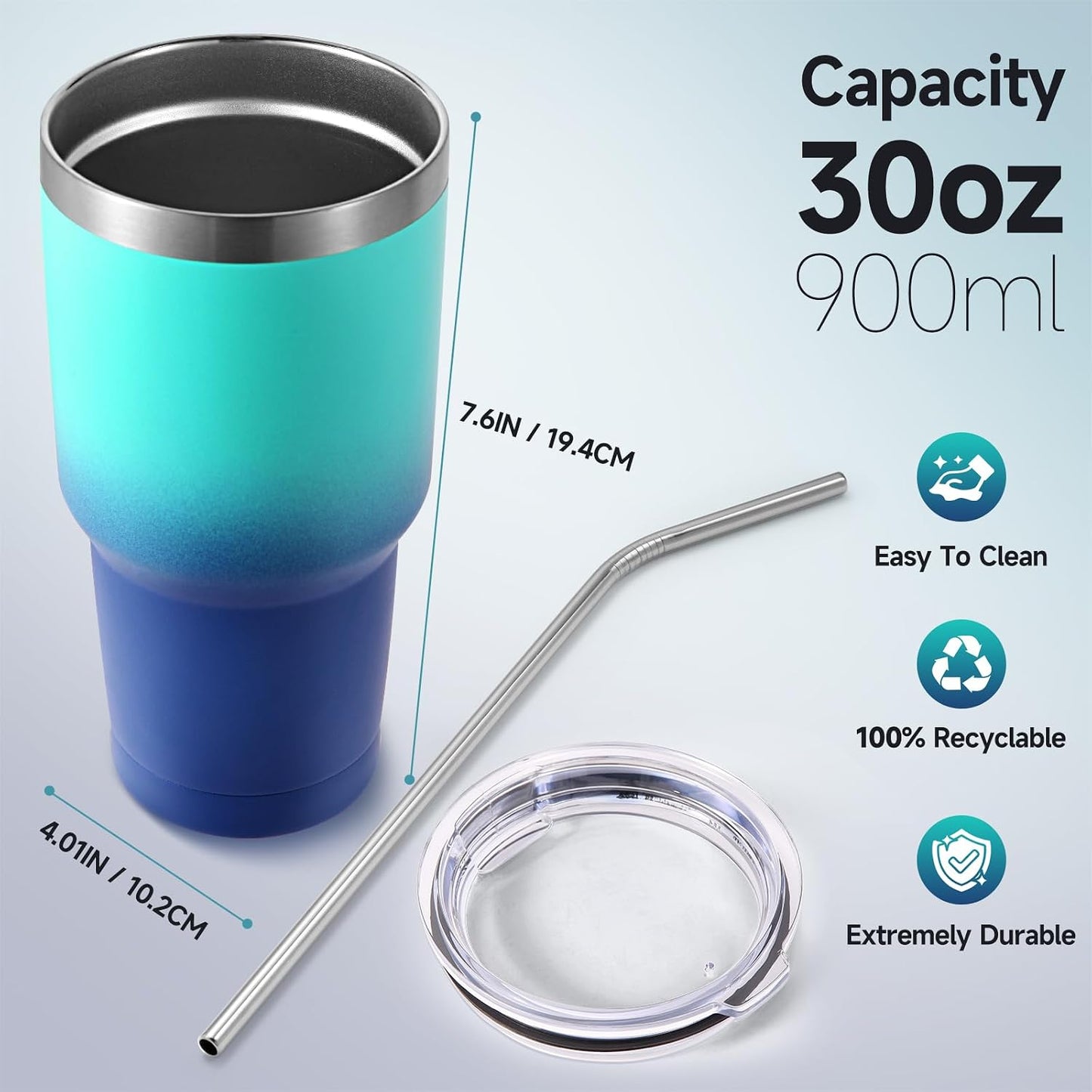 Volhoply 30oz Insulated Tumbler with Lid and Straw, Double Wall Inner & Outer 304 Stainless Steel Coffee Cup, Travel Mug Reusable Thermal Cup for Cold & Hot Drinks (Navy,1 Pack)