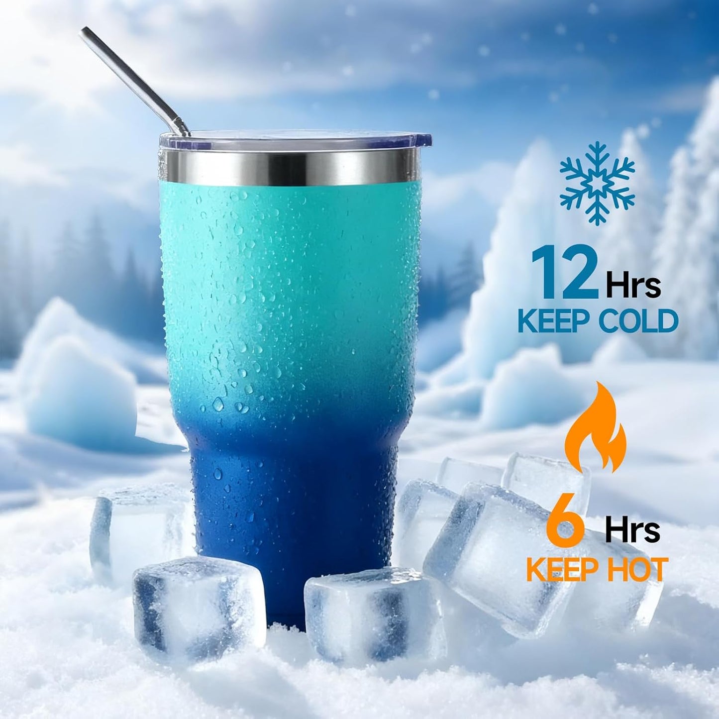 Volhoply 30oz Insulated Tumbler with Lid and Straw, Double Wall Inner & Outer 304 Stainless Steel Coffee Cup, Travel Mug Reusable Thermal Cup for Cold & Hot Drinks (Navy,1 Pack)