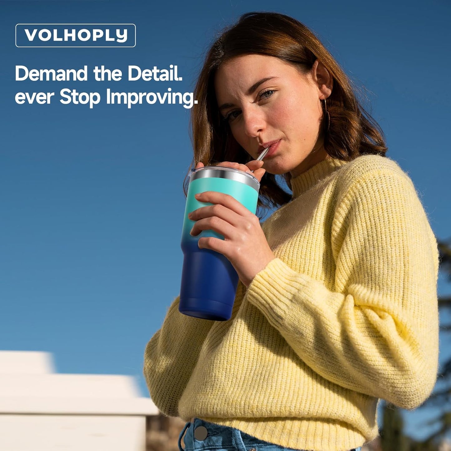 Volhoply 30oz Insulated Tumbler with Lid and Straw, Double Wall Inner & Outer 304 Stainless Steel Coffee Cup, Travel Mug Reusable Thermal Cup for Cold & Hot Drinks (Navy,1 Pack)
