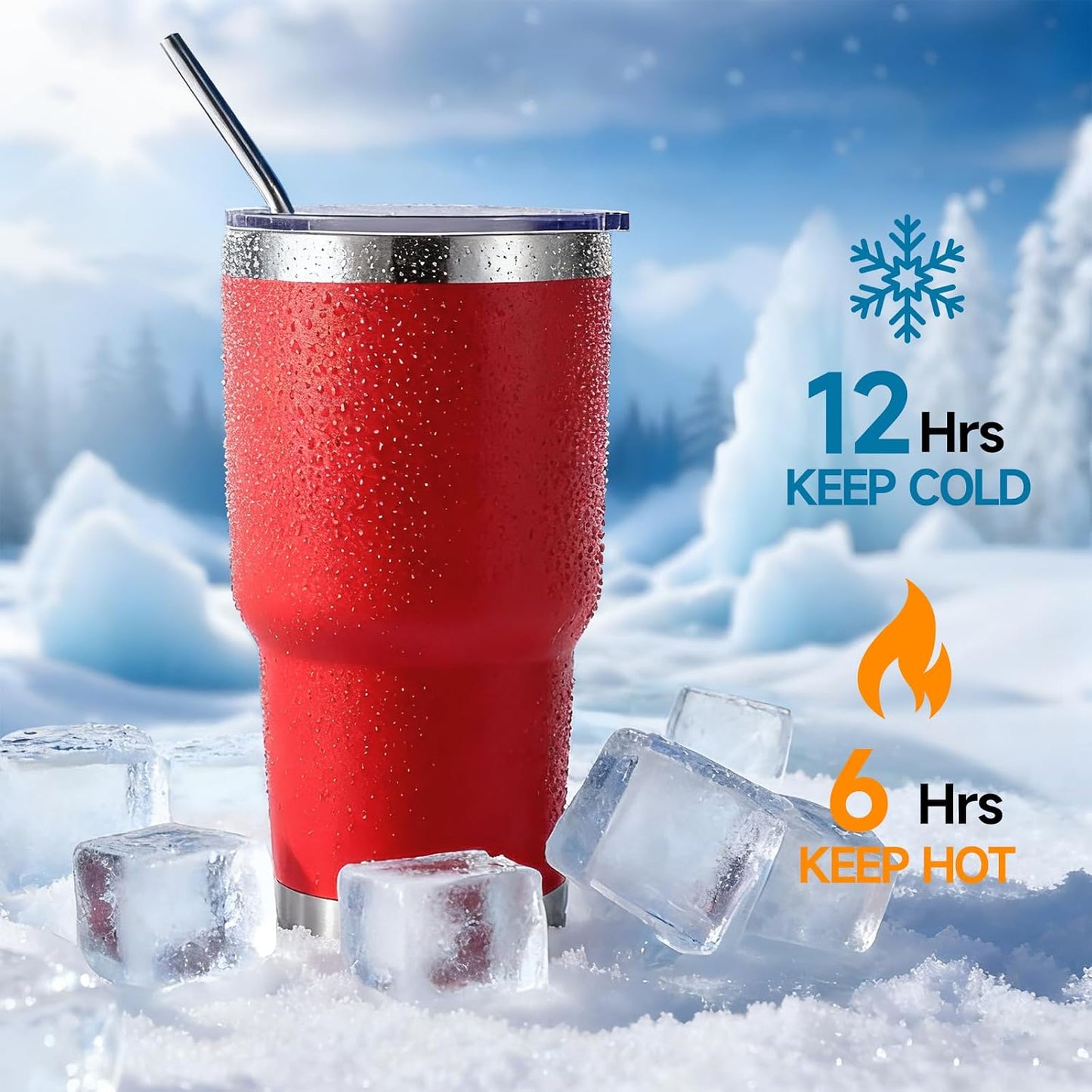 Volhoply 30oz Insulated Tumbler with Lid and Straw, Double Wall Inner & Outer 304 Stainless Steel Coffee Cup, Travel Mug Reusable Thermal Cup for Cold & Hot Drinks (Navy,1 Pack)