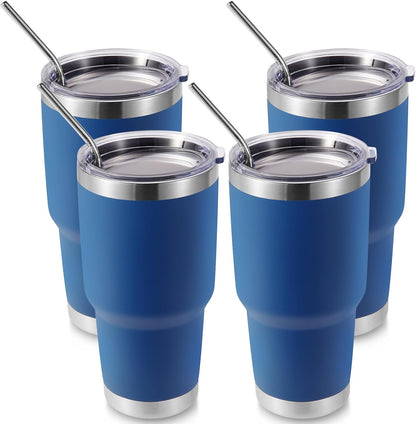 Volhoply 30oz Insulated Tumbler with Lid and Straw, Double Wall Inner & Outer 304 Stainless Steel Coffee Cup, Travel Mug Reusable Thermal Cup for Cold & Hot Drinks (Navy,1 Pack)