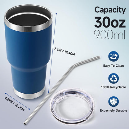 Volhoply 30oz Insulated Tumbler with Lid and Straw, Double Wall Inner & Outer 304 Stainless Steel Coffee Cup, Travel Mug Reusable Thermal Cup for Cold & Hot Drinks (Navy,1 Pack)
