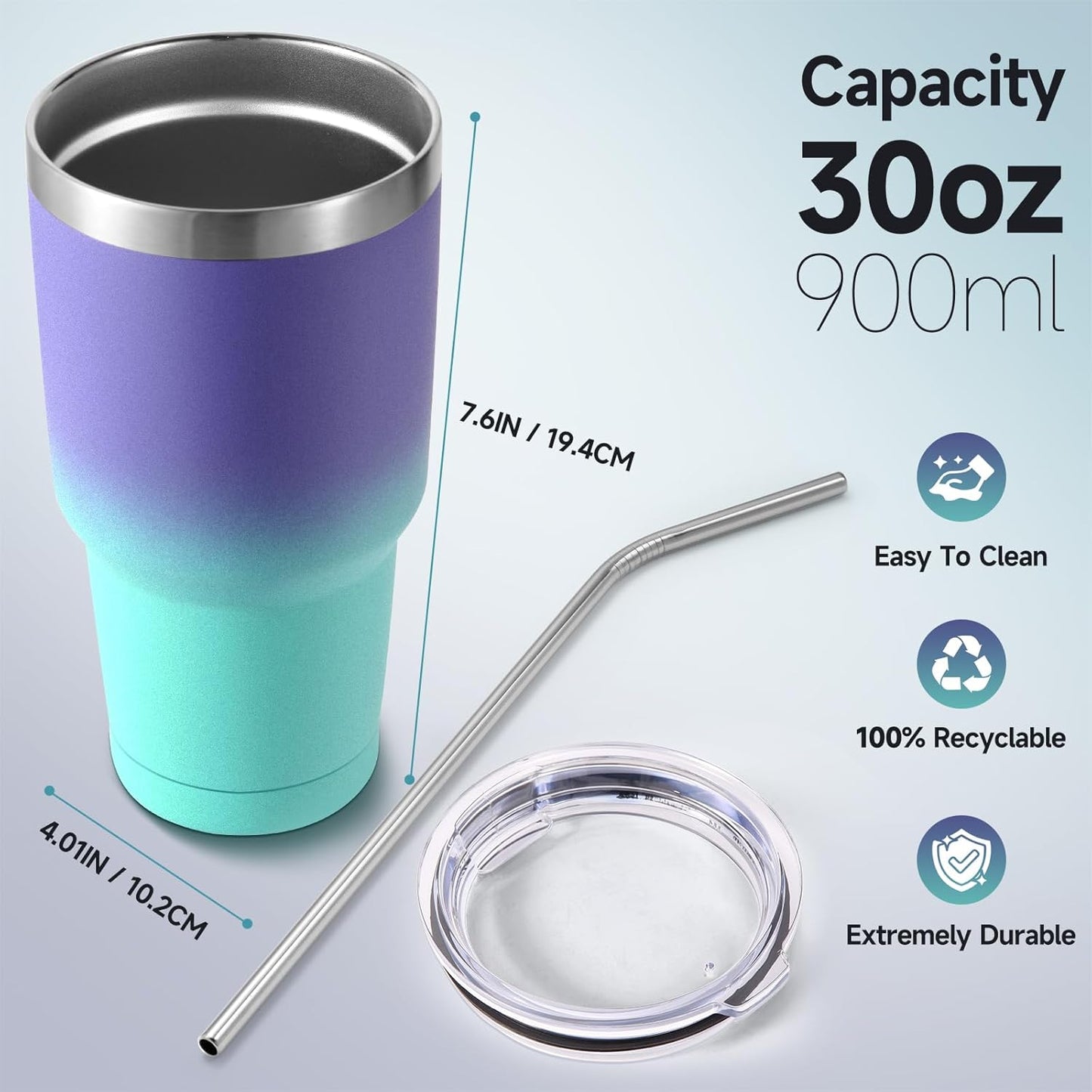 Volhoply 30oz Insulated Tumbler with Lid and Straw, Double Wall Inner & Outer 304 Stainless Steel Coffee Cup, Travel Mug Reusable Thermal Cup for Cold & Hot Drinks (Navy,1 Pack)