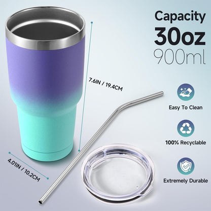 Volhoply 30oz Insulated Tumbler with Lid and Straw, Double Wall Inner & Outer 304 Stainless Steel Coffee Cup, Travel Mug Reusable Thermal Cup for Cold & Hot Drinks (Navy,1 Pack)
