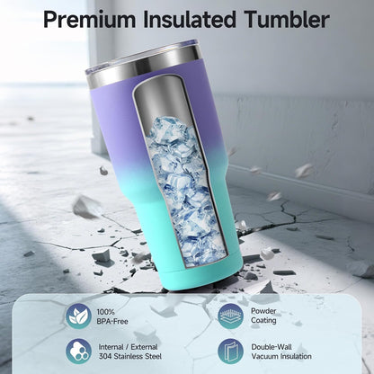 Volhoply 30oz Insulated Tumbler with Lid and Straw, Double Wall Inner & Outer 304 Stainless Steel Coffee Cup, Travel Mug Reusable Thermal Cup for Cold & Hot Drinks (Navy,1 Pack)