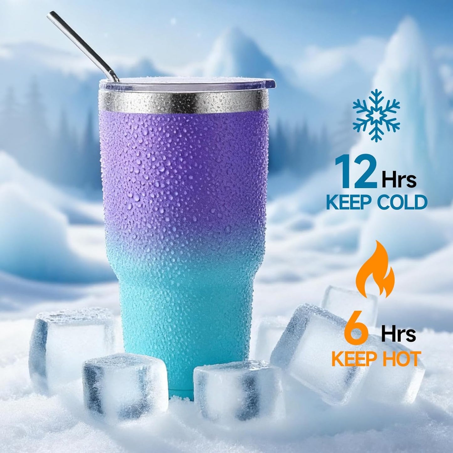 Volhoply 30oz Insulated Tumbler with Lid and Straw, Double Wall Inner & Outer 304 Stainless Steel Coffee Cup, Travel Mug Reusable Thermal Cup for Cold & Hot Drinks (Navy,1 Pack)