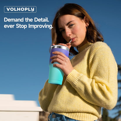 Volhoply 30oz Insulated Tumbler with Lid and Straw, Double Wall Inner & Outer 304 Stainless Steel Coffee Cup, Travel Mug Reusable Thermal Cup for Cold & Hot Drinks (Navy,1 Pack)