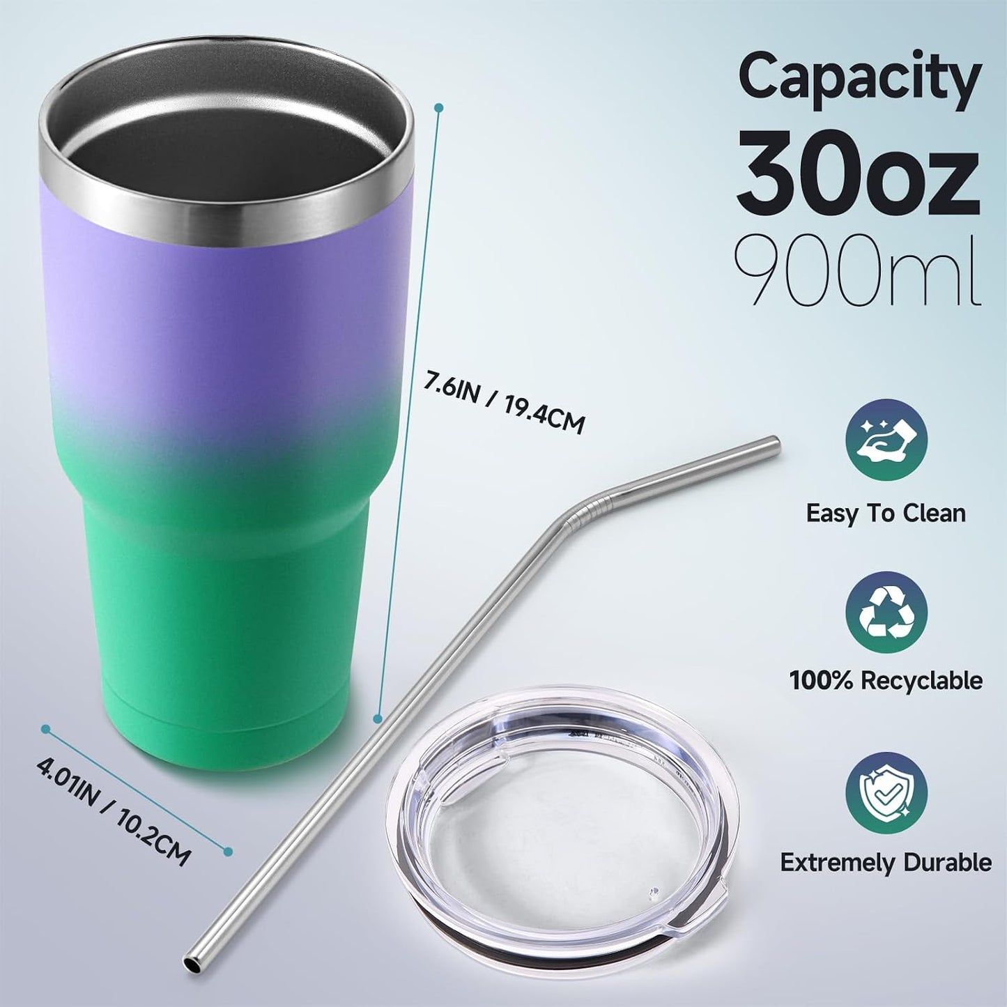 Volhoply 30oz Insulated Tumbler with Lid and Straw, Double Wall Inner & Outer 304 Stainless Steel Coffee Cup, Travel Mug Reusable Thermal Cup for Cold & Hot Drinks (Navy,1 Pack)