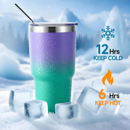 Volhoply 30oz Insulated Tumbler with Lid and Straw, Double Wall Inner & Outer 304 Stainless Steel Coffee Cup, Travel Mug Reusable Thermal Cup for Cold & Hot Drinks (Navy,1 Pack)
