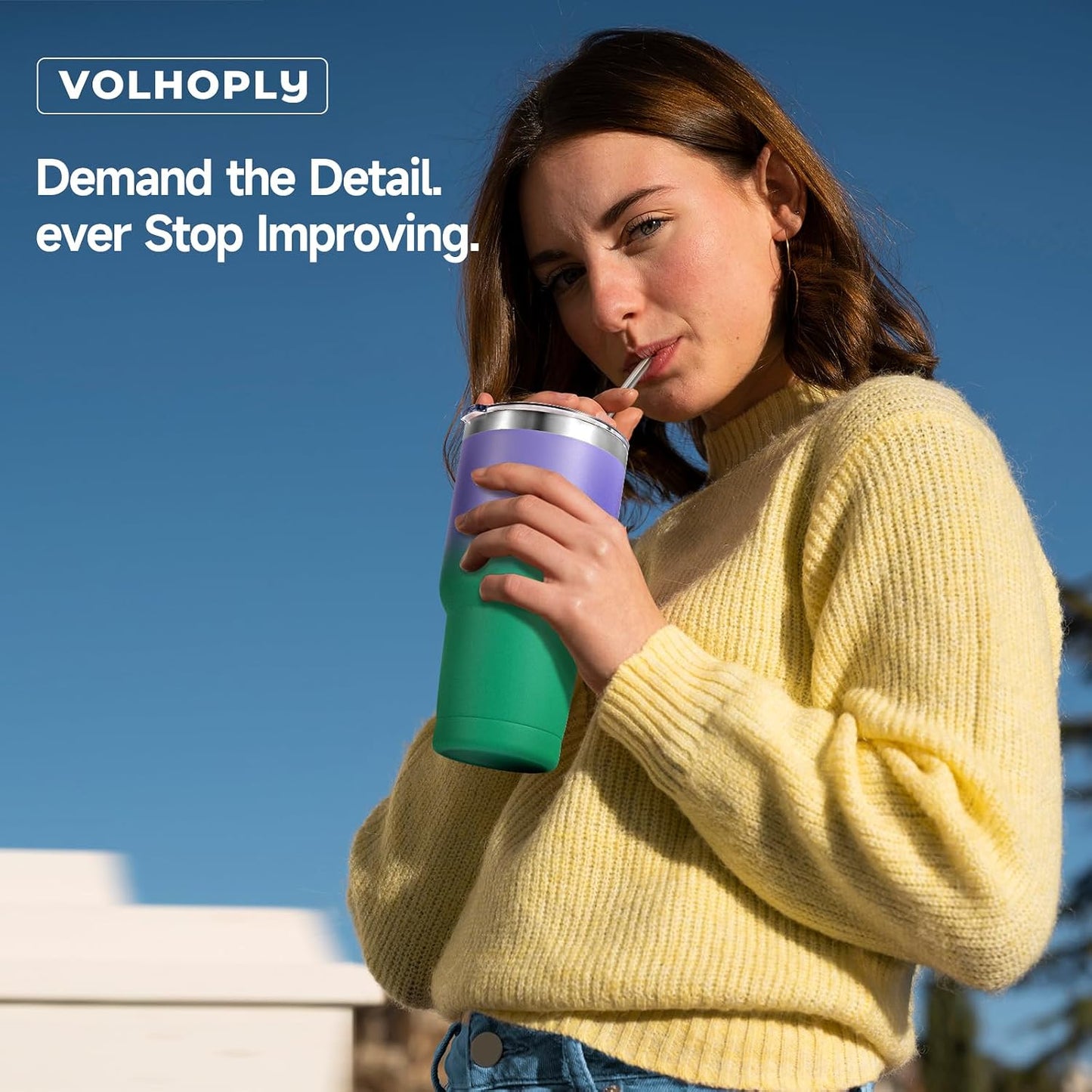 Volhoply 30oz Insulated Tumbler with Lid and Straw, Double Wall Inner & Outer 304 Stainless Steel Coffee Cup, Travel Mug Reusable Thermal Cup for Cold & Hot Drinks (Navy,1 Pack)