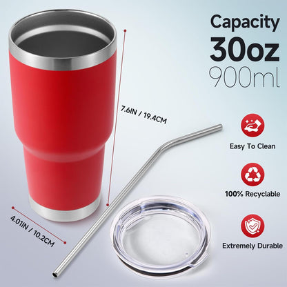 Volhoply 30oz Insulated Tumbler with Lid and Straw, Double Wall Inner & Outer 304 Stainless Steel Coffee Cup, Travel Mug Reusable Thermal Cup for Cold & Hot Drinks (Navy,1 Pack)