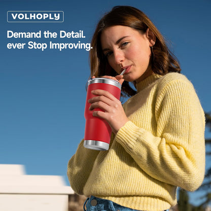 Volhoply 30oz Insulated Tumbler with Lid and Straw, Double Wall Inner & Outer 304 Stainless Steel Coffee Cup, Travel Mug Reusable Thermal Cup for Cold & Hot Drinks (Navy,1 Pack)