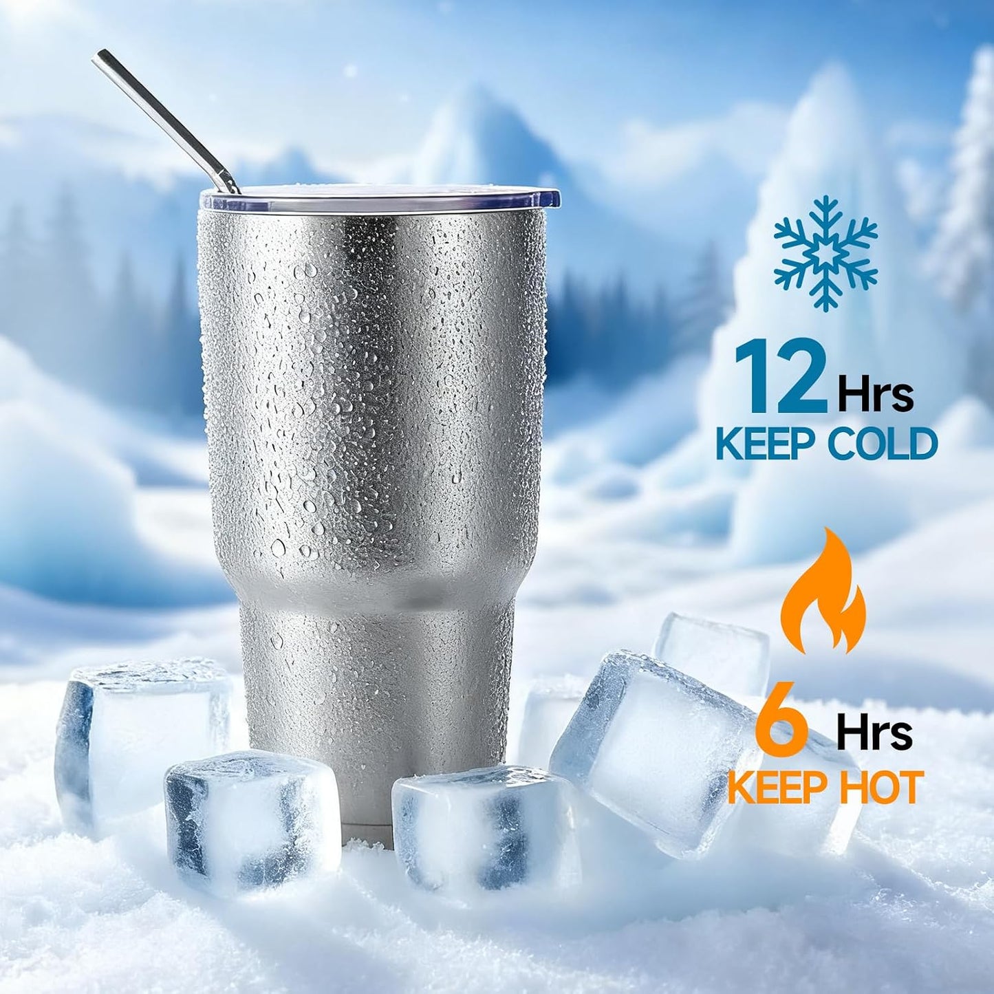 Volhoply 30oz Insulated Tumbler with Lid and Straw, Double Wall Inner & Outer 304 Stainless Steel Coffee Cup, Travel Mug Reusable Thermal Cup for Cold & Hot Drinks (Navy,1 Pack)