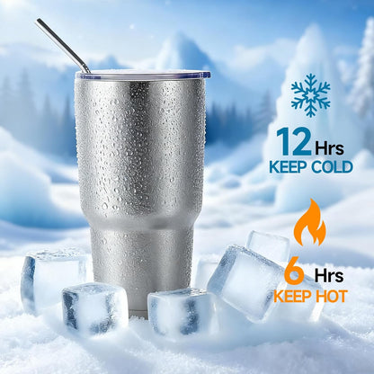 Volhoply 30oz Insulated Tumbler with Lid and Straw, Double Wall Inner & Outer 304 Stainless Steel Coffee Cup, Travel Mug Reusable Thermal Cup for Cold & Hot Drinks (Navy,1 Pack)
