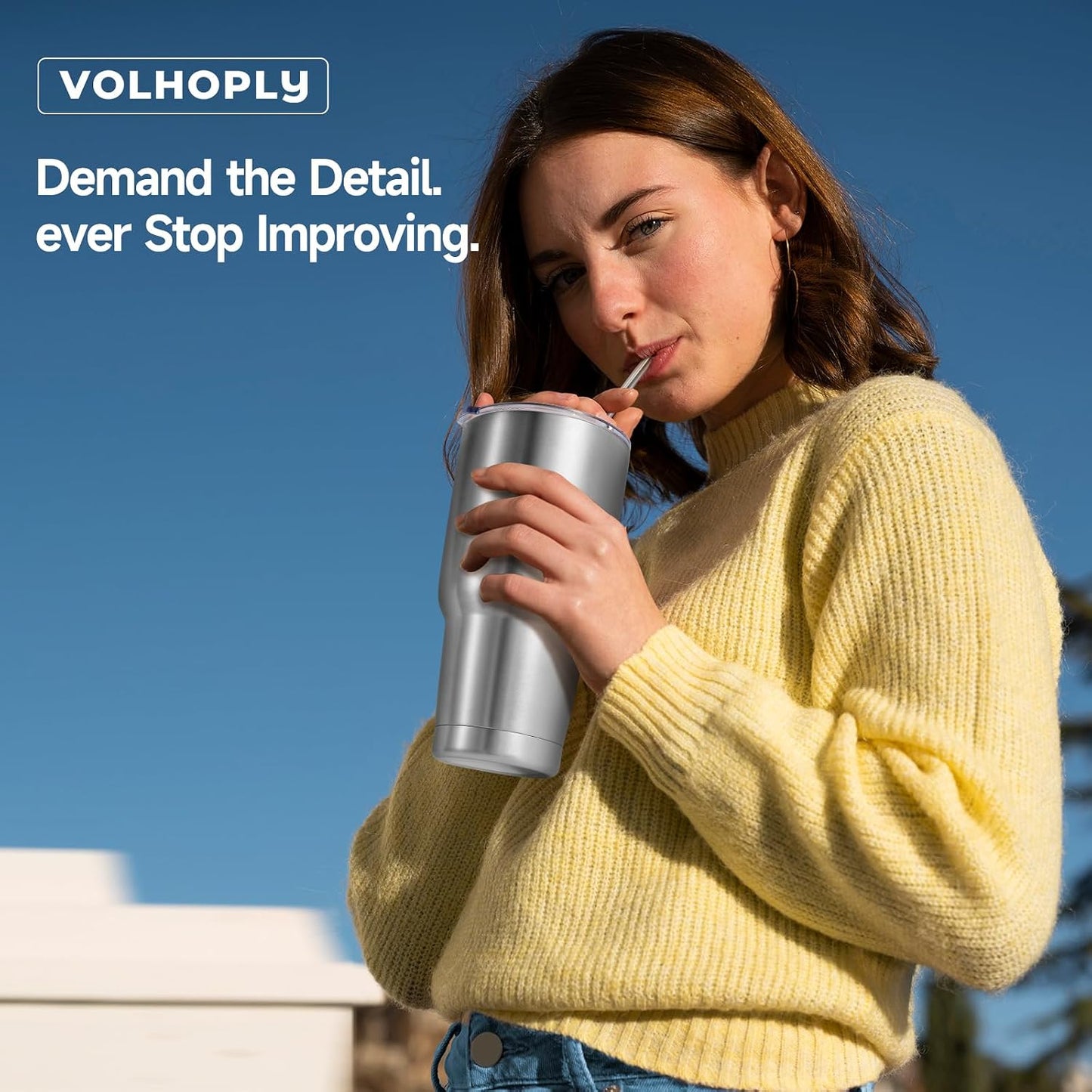 Volhoply 30oz Insulated Tumbler with Lid and Straw, Double Wall Inner & Outer 304 Stainless Steel Coffee Cup, Travel Mug Reusable Thermal Cup for Cold & Hot Drinks (Navy,1 Pack)