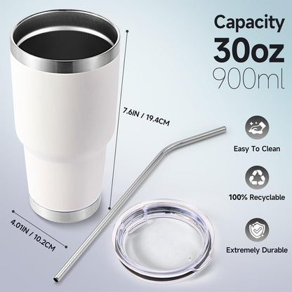 Volhoply 30oz Insulated Tumbler with Lid and Straw, Double Wall Inner & Outer 304 Stainless Steel Coffee Cup, Travel Mug Reusable Thermal Cup for Cold & Hot Drinks (Navy,1 Pack)