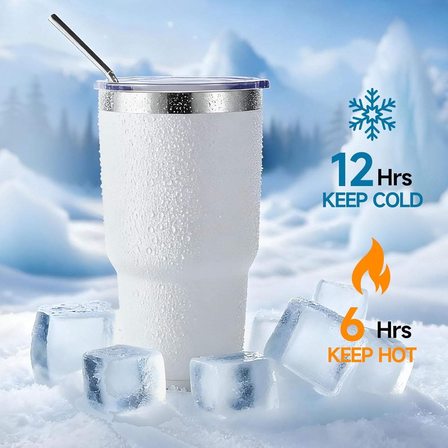 Volhoply 30oz Insulated Tumbler with Lid and Straw, Double Wall Inner & Outer 304 Stainless Steel Coffee Cup, Travel Mug Reusable Thermal Cup for Cold & Hot Drinks (Navy,1 Pack)