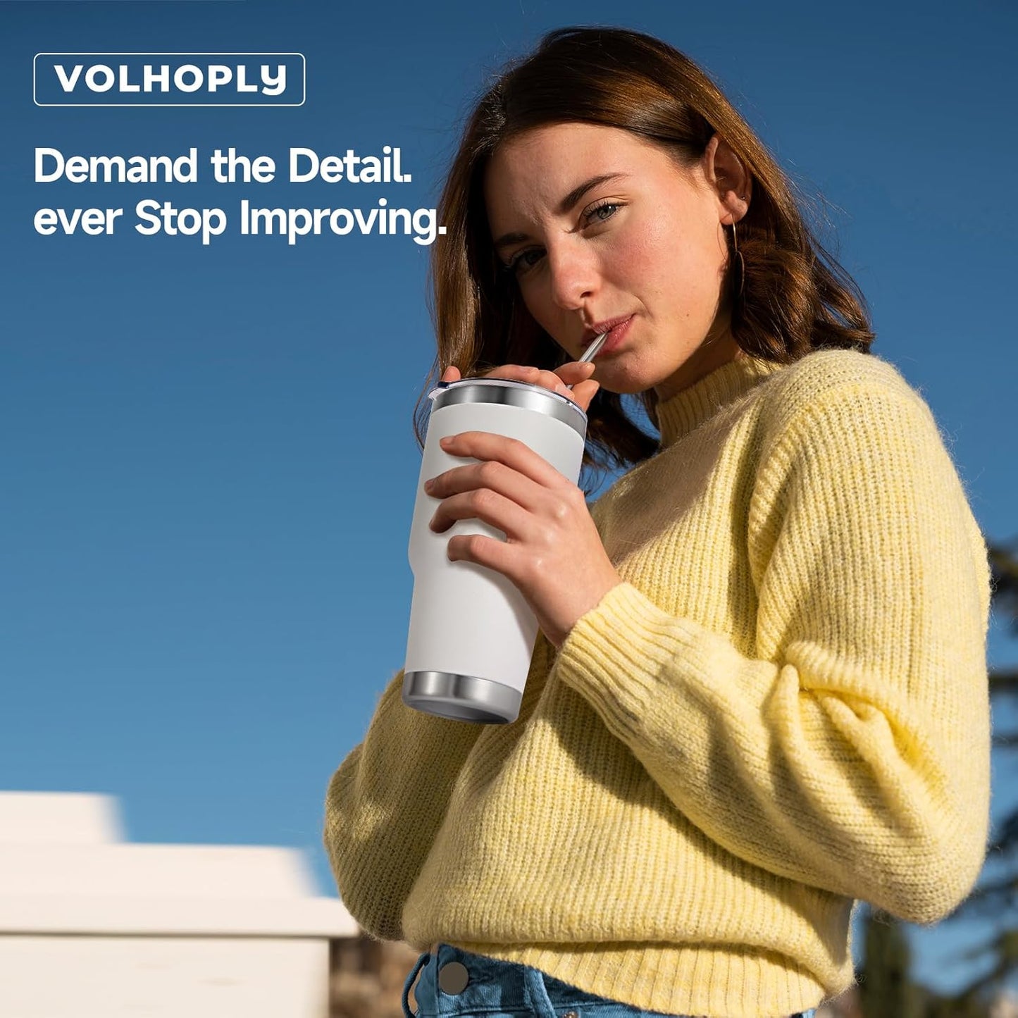 Volhoply 30oz Insulated Tumbler with Lid and Straw, Double Wall Inner & Outer 304 Stainless Steel Coffee Cup, Travel Mug Reusable Thermal Cup for Cold & Hot Drinks (Navy,1 Pack)