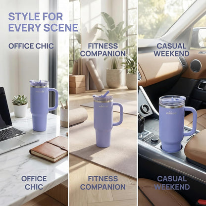 Insulated Tumbler with Straw | Double Wall Stainless Steel Travel Mug | Leak Proof Lid, 24hr Cold & 12hr Hot | Reusable Water Bottle for Office, Gym, Hiking (olive green, 40, Fluid Ounces)