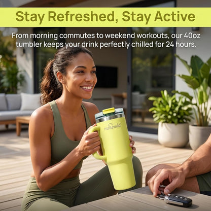 Insulated Tumbler with Straw | Double Wall Stainless Steel Travel Mug | Leak Proof Lid, 24hr Cold & 12hr Hot | Reusable Water Bottle for Office, Gym, Hiking (olive green, 40, Fluid Ounces)