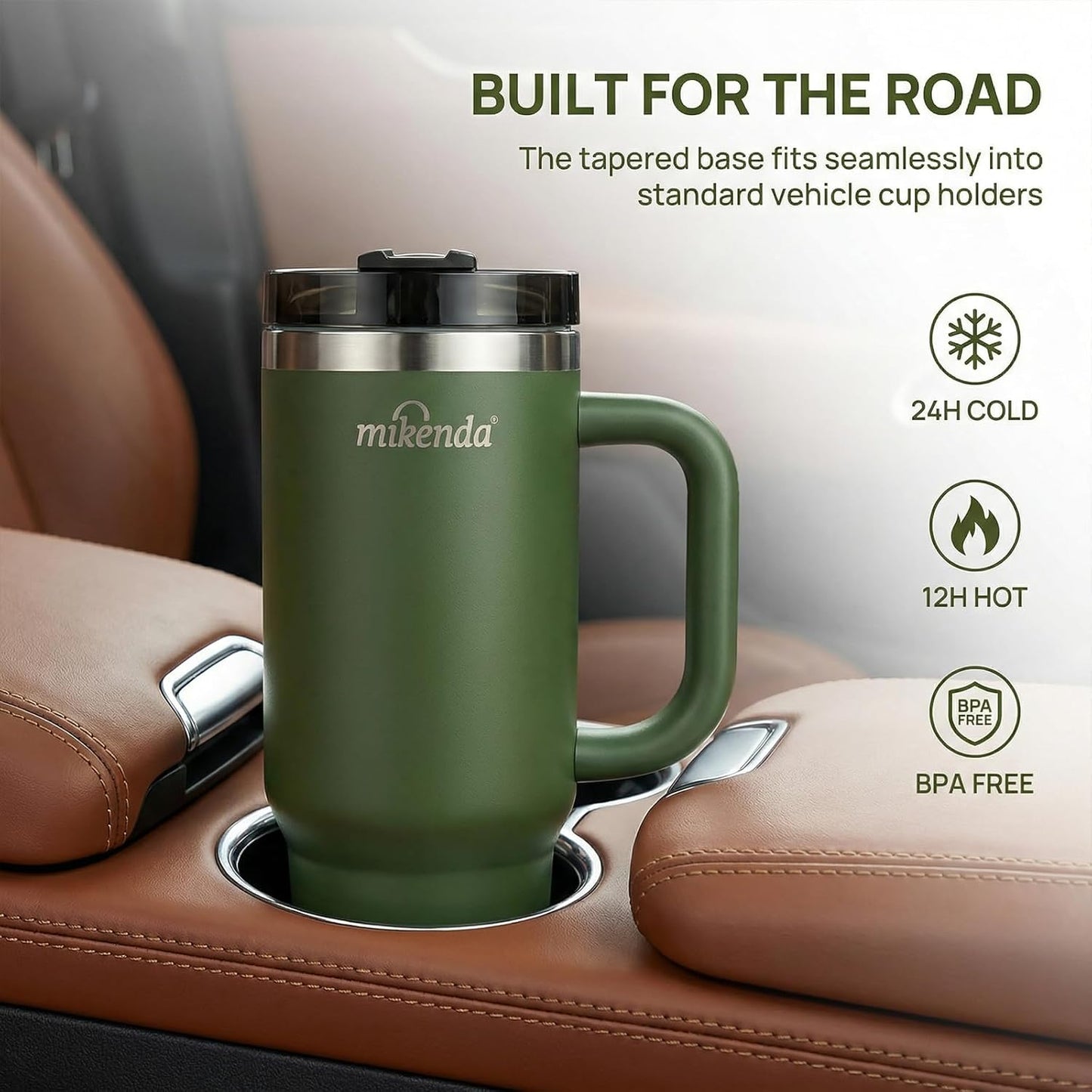 Insulated Tumbler with Straw | Double Wall Stainless Steel Travel Mug | Leak Proof Lid, 24hr Cold & 12hr Hot | Reusable Water Bottle for Office, Gym, Hiking (olive green, 40, Fluid Ounces)