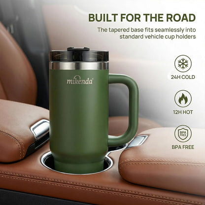 Insulated Tumbler with Straw | Double Wall Stainless Steel Travel Mug | Leak Proof Lid, 24hr Cold & 12hr Hot | Reusable Water Bottle for Office, Gym, Hiking (olive green, 40, Fluid Ounces)
