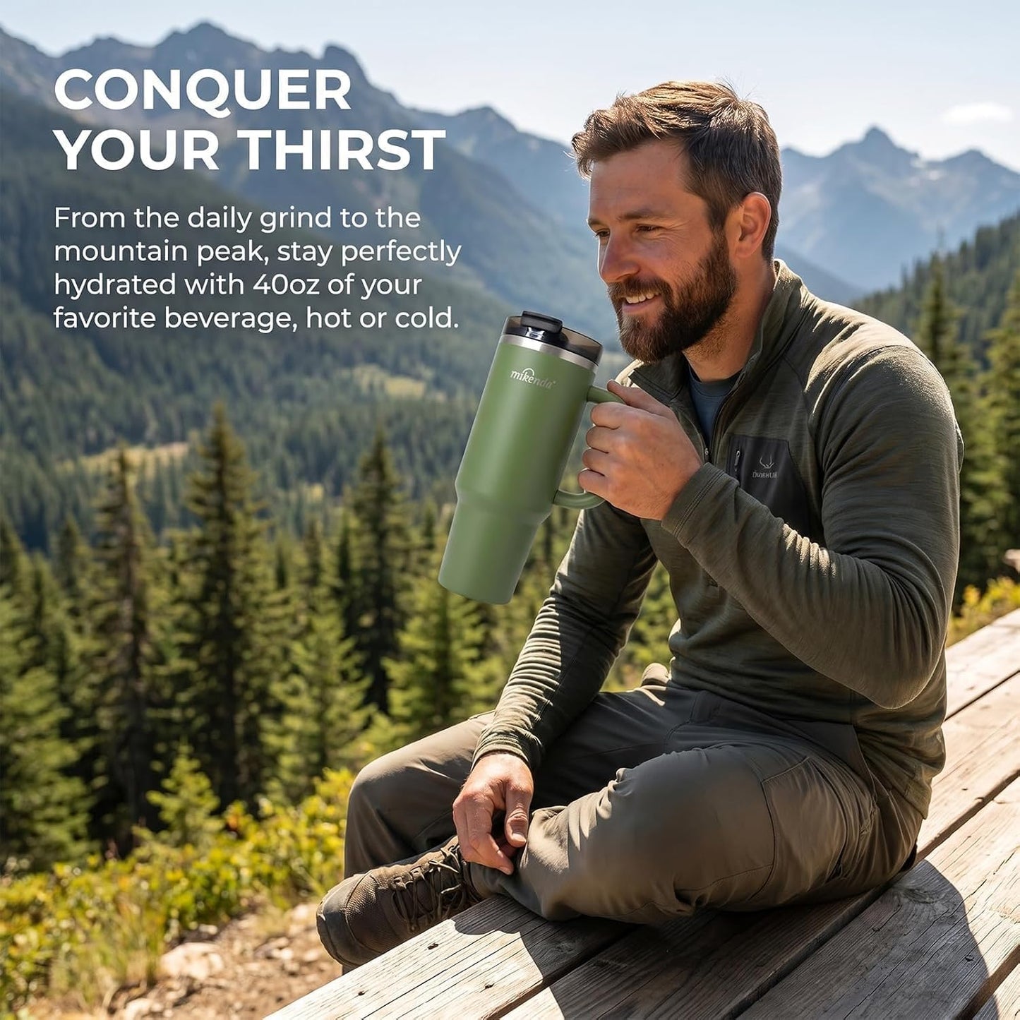 Insulated Tumbler with Straw | Double Wall Stainless Steel Travel Mug | Leak Proof Lid, 24hr Cold & 12hr Hot | Reusable Water Bottle for Office, Gym, Hiking (olive green, 40, Fluid Ounces)