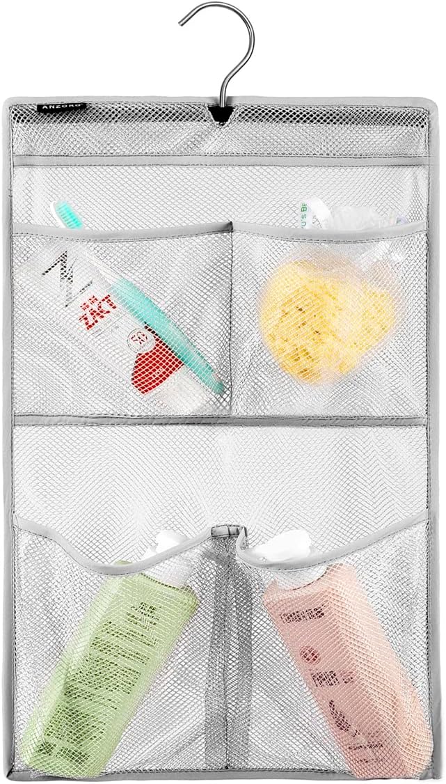 Mesh Shower Organizer Hanging Caddy Quick Dry Bathroom Storage for Toiletry Accessories with Rotating Hanger (12 Pockets)