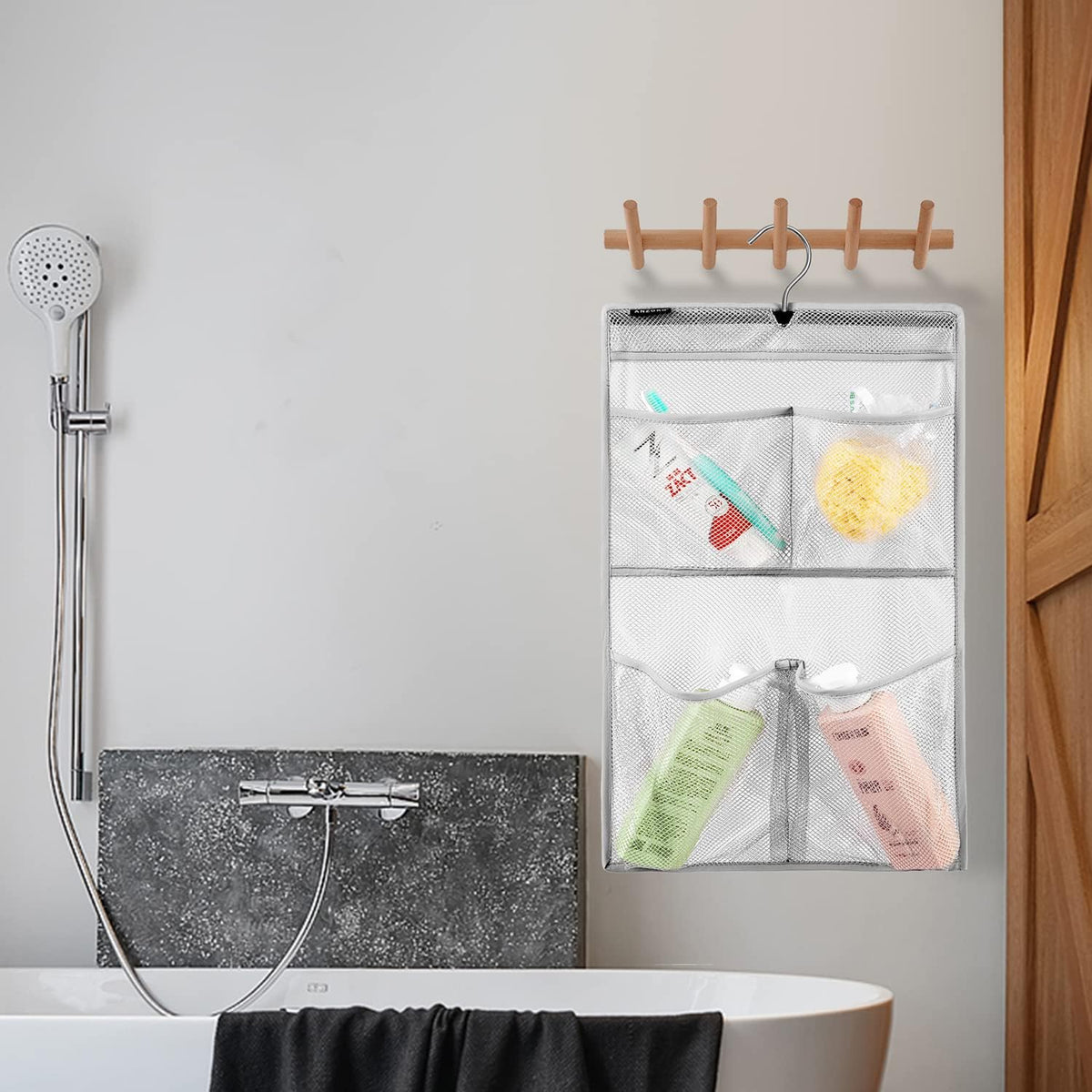 Mesh Shower Organizer Hanging Caddy Quick Dry Bathroom Storage for Toiletry Accessories with Rotating Hanger (12 Pockets)