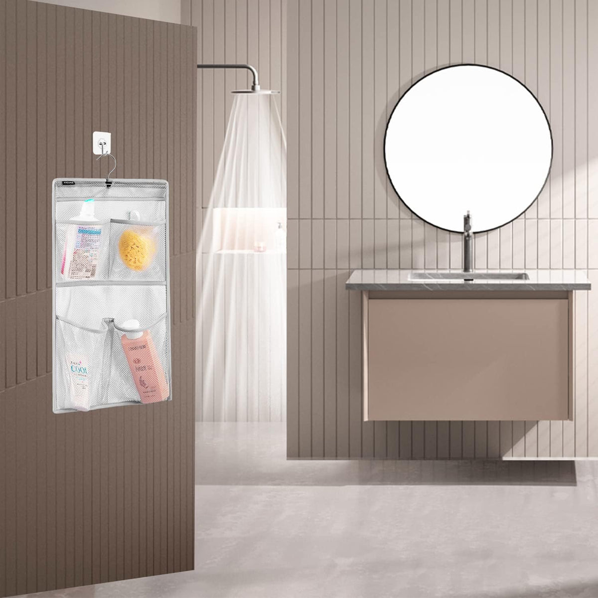 Mesh Shower Organizer Hanging Caddy Quick Dry Bathroom Storage for Toiletry Accessories with Rotating Hanger (12 Pockets)