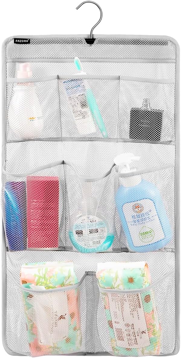 Mesh Shower Organizer Hanging Caddy Quick Dry Bathroom Storage for Toiletry Accessories with Rotating Hanger (12 Pockets)