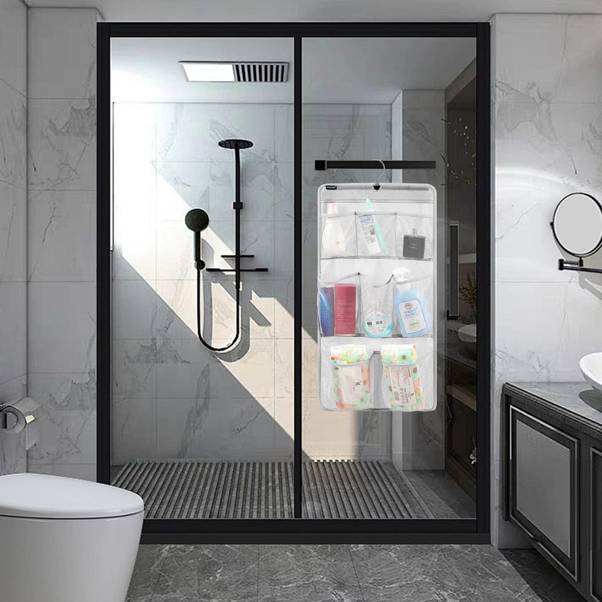 Mesh Shower Organizer Hanging Caddy Quick Dry Bathroom Storage for Toiletry Accessories with Rotating Hanger (12 Pockets)