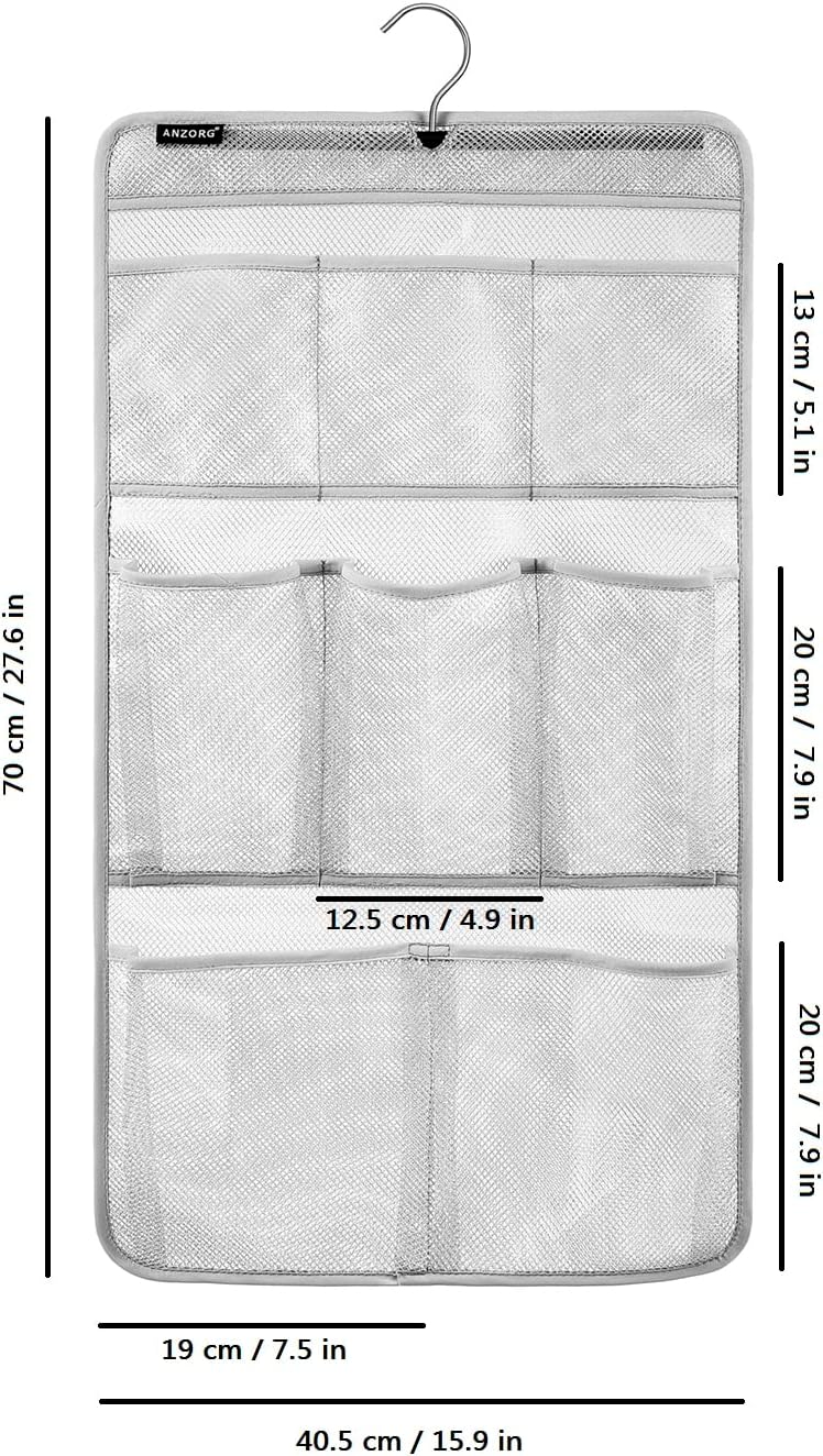 Mesh Shower Organizer Hanging Caddy Quick Dry Bathroom Storage for Toiletry Accessories with Rotating Hanger (12 Pockets)
