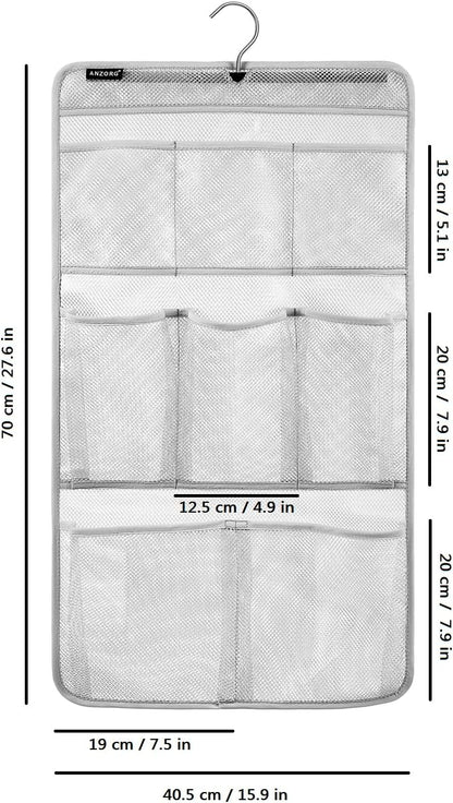Mesh Shower Organizer Hanging Caddy Quick Dry Bathroom Storage for Toiletry Accessories with Rotating Hanger (12 Pockets)