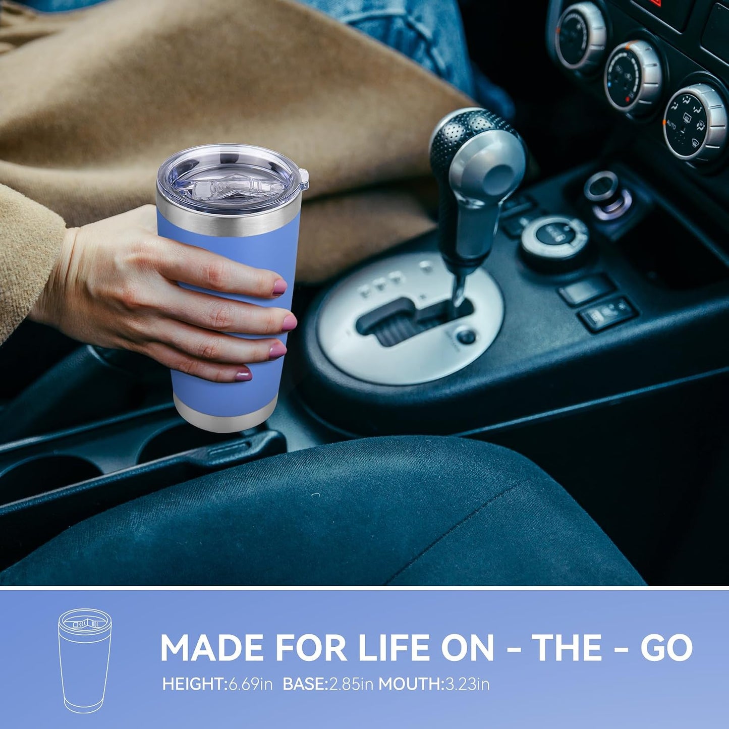 20 oz Tumbler Stainless Steel Tumblers Bulk with Lid Double Wall Insulated Coffee Tumbler Cups for Hot & Cold Drinks Powder Coated Travel Coffee Tumbler Mug Metal (Stainless Steel, 1 pack)