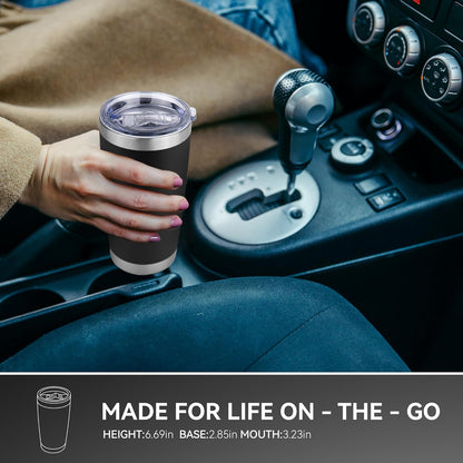 20 oz Tumbler Stainless Steel Tumblers Bulk with Lid Double Wall Insulated Coffee Tumbler Cups for Hot & Cold Drinks Powder Coated Travel Coffee Tumbler Mug Metal (Stainless Steel, 1 pack)