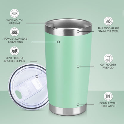 20 oz Tumbler Stainless Steel Tumblers Bulk with Lid Double Wall Insulated Coffee Tumbler Cups for Hot & Cold Drinks Powder Coated Travel Coffee Tumbler Mug Metal (Stainless Steel, 1 pack)