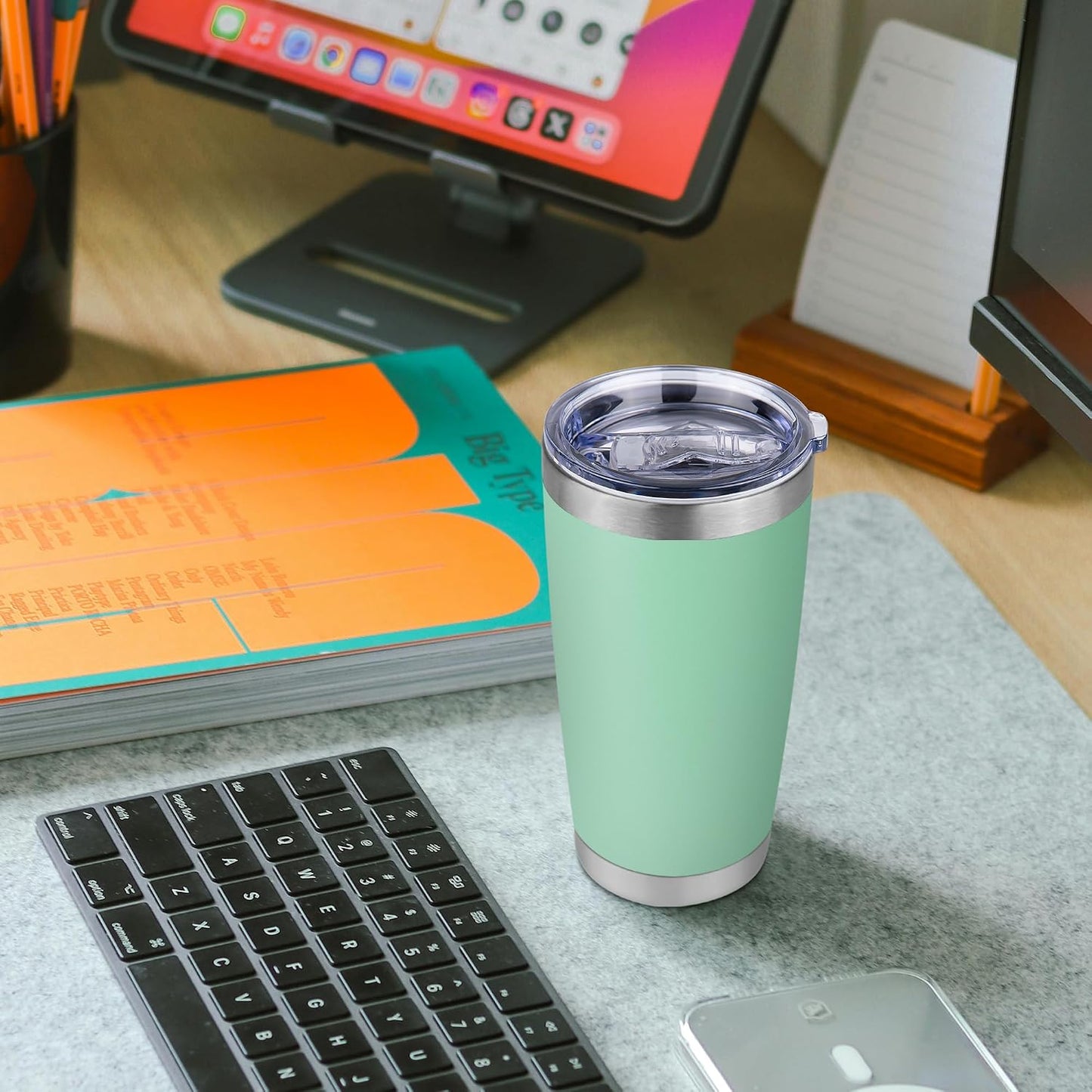 20 oz Tumbler Stainless Steel Tumblers Bulk with Lid Double Wall Insulated Coffee Tumbler Cups for Hot & Cold Drinks Powder Coated Travel Coffee Tumbler Mug Metal (Stainless Steel, 1 pack)