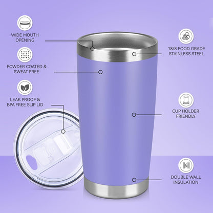 20 oz Tumbler Stainless Steel Tumblers Bulk with Lid Double Wall Insulated Coffee Tumbler Cups for Hot & Cold Drinks Powder Coated Travel Coffee Tumbler Mug Metal (Stainless Steel, 1 pack)