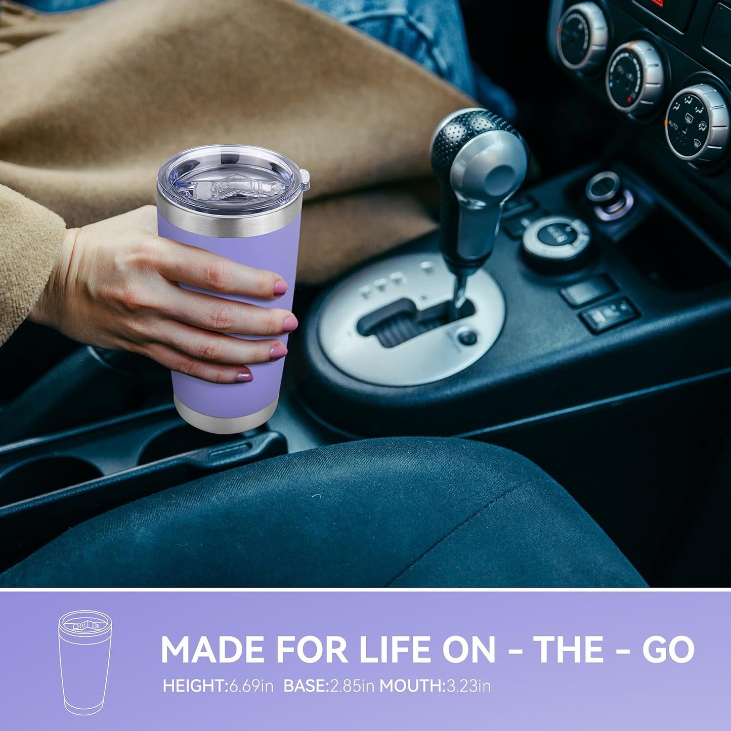 20 oz Tumbler Stainless Steel Tumblers Bulk with Lid Double Wall Insulated Coffee Tumbler Cups for Hot & Cold Drinks Powder Coated Travel Coffee Tumbler Mug Metal (Stainless Steel, 1 pack)
