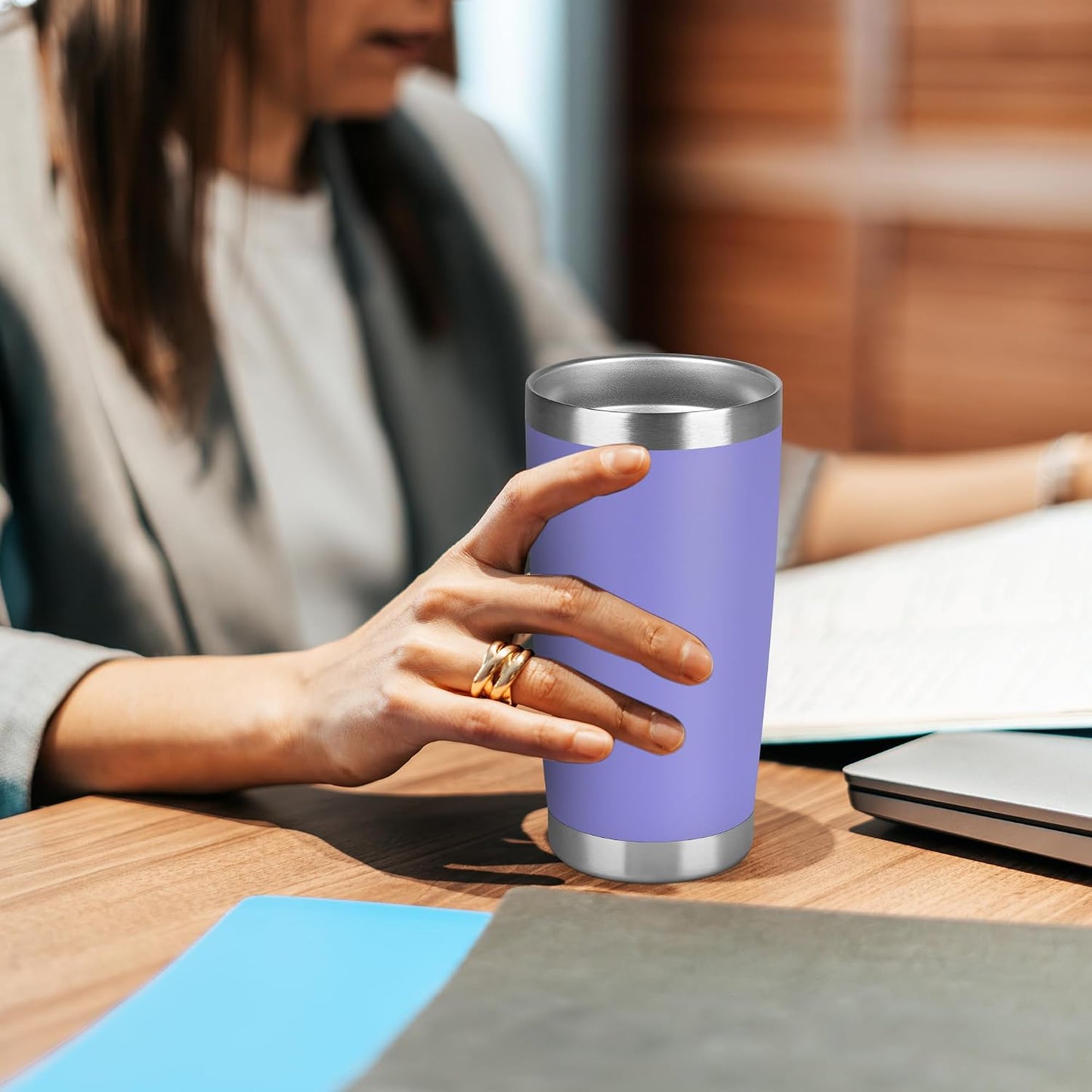 20 oz Tumbler Stainless Steel Tumblers Bulk with Lid Double Wall Insulated Coffee Tumbler Cups for Hot & Cold Drinks Powder Coated Travel Coffee Tumbler Mug Metal (Stainless Steel, 1 pack)
