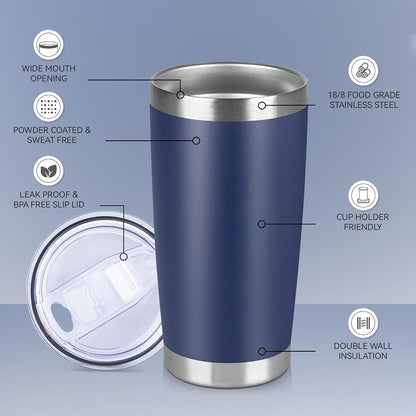 20 oz Tumbler Stainless Steel Tumblers Bulk with Lid Double Wall Insulated Coffee Tumbler Cups for Hot & Cold Drinks Powder Coated Travel Coffee Tumbler Mug Metal (Stainless Steel, 1 pack)