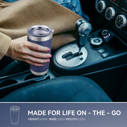 20 oz Tumbler Stainless Steel Tumblers Bulk with Lid Double Wall Insulated Coffee Tumbler Cups for Hot & Cold Drinks Powder Coated Travel Coffee Tumbler Mug Metal (Stainless Steel, 1 pack)