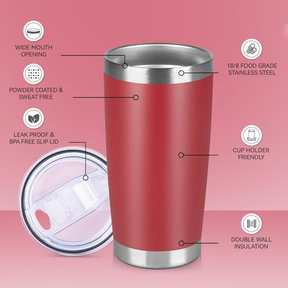 20 oz Tumbler Stainless Steel Tumblers Bulk with Lid Double Wall Insulated Coffee Tumbler Cups for Hot & Cold Drinks Powder Coated Travel Coffee Tumbler Mug Metal (Stainless Steel, 1 pack)