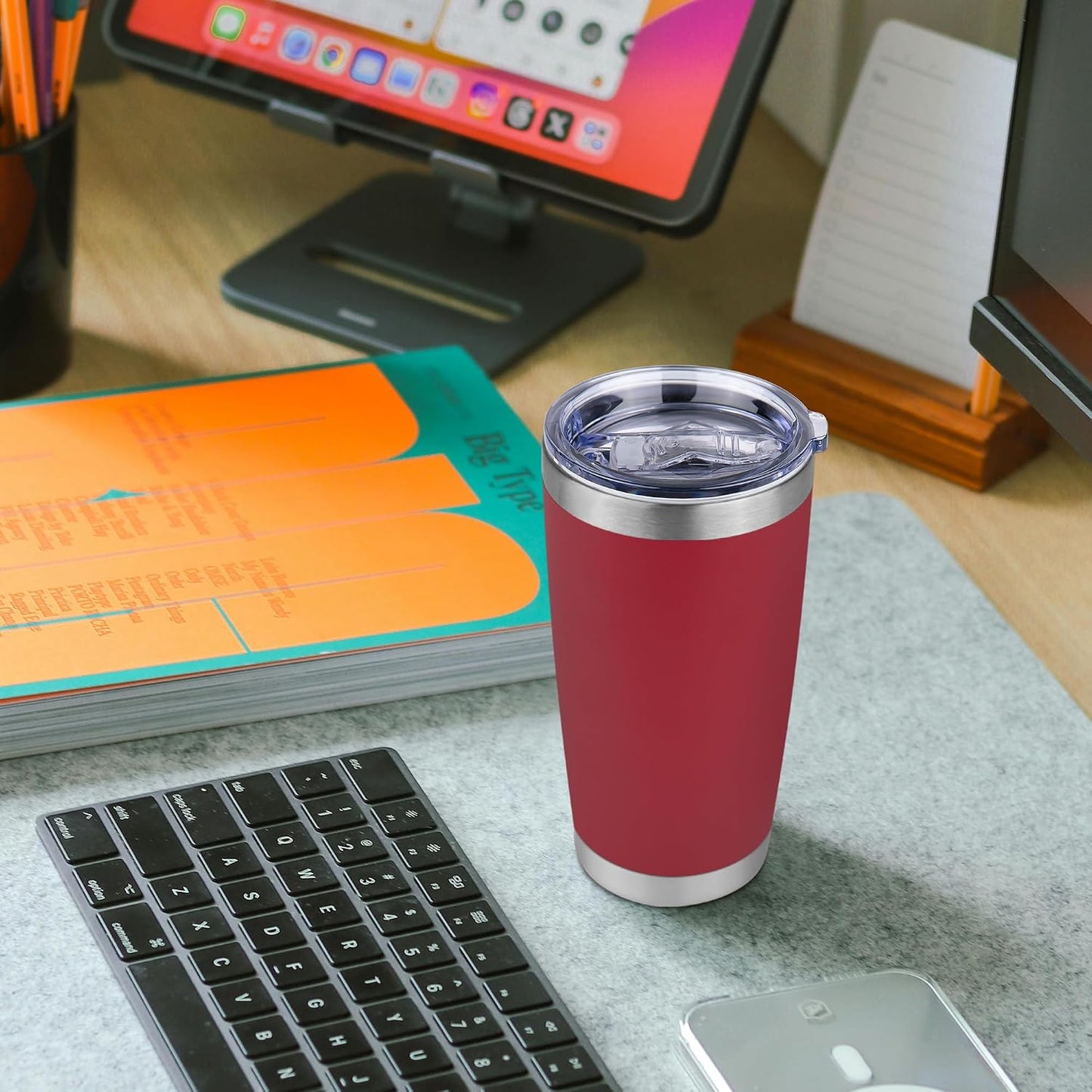 20 oz Tumbler Stainless Steel Tumblers Bulk with Lid Double Wall Insulated Coffee Tumbler Cups for Hot & Cold Drinks Powder Coated Travel Coffee Tumbler Mug Metal (Stainless Steel, 1 pack)
