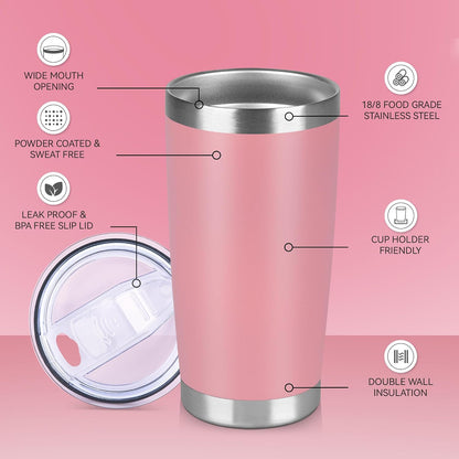 20 oz Tumbler Stainless Steel Tumblers Bulk with Lid Double Wall Insulated Coffee Tumbler Cups for Hot & Cold Drinks Powder Coated Travel Coffee Tumbler Mug Metal (Stainless Steel, 1 pack)
