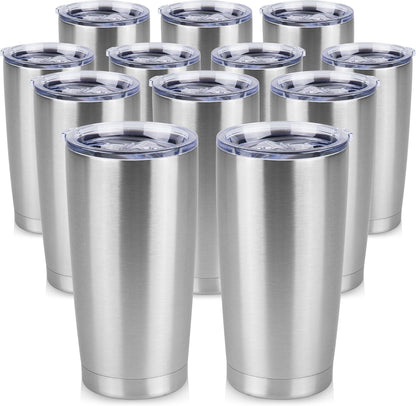 20 oz Tumbler Stainless Steel Tumblers Bulk with Lid Double Wall Insulated Coffee Tumbler Cups for Hot & Cold Drinks Powder Coated Travel Coffee Tumbler Mug Metal (Stainless Steel, 1 pack)