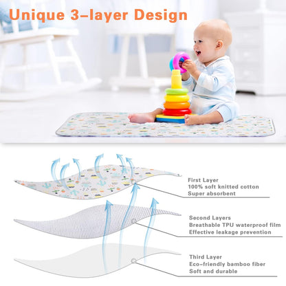Baby Portable Changing Pad,22"x27.5"3 Pack,Cotton,Waterproof