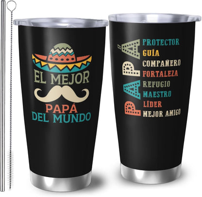 Spanish Papá Regalo 20oz Tumbler, Mexican Dad Gift for Men | Lovely Papá Mug Regalo, Heartfelt El Mejor Papa Del Mundo Present for Mexican Fathers