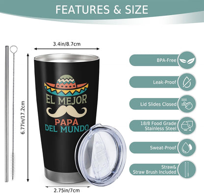 Spanish Papá Regalo 20oz Tumbler, Mexican Dad Gift for Men | Lovely Papá Mug Regalo, Heartfelt El Mejor Papa Del Mundo Present for Mexican Fathers